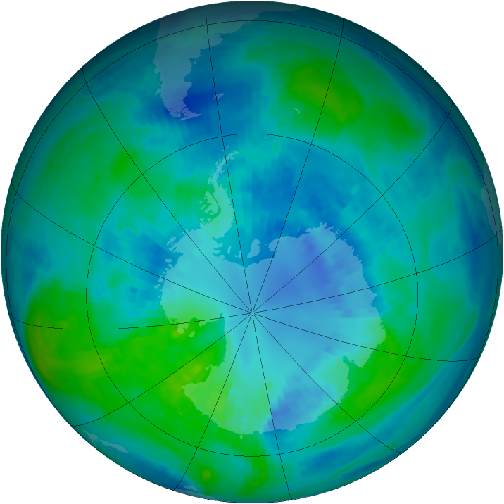 Antarctic ozone map for 08 April 2001
